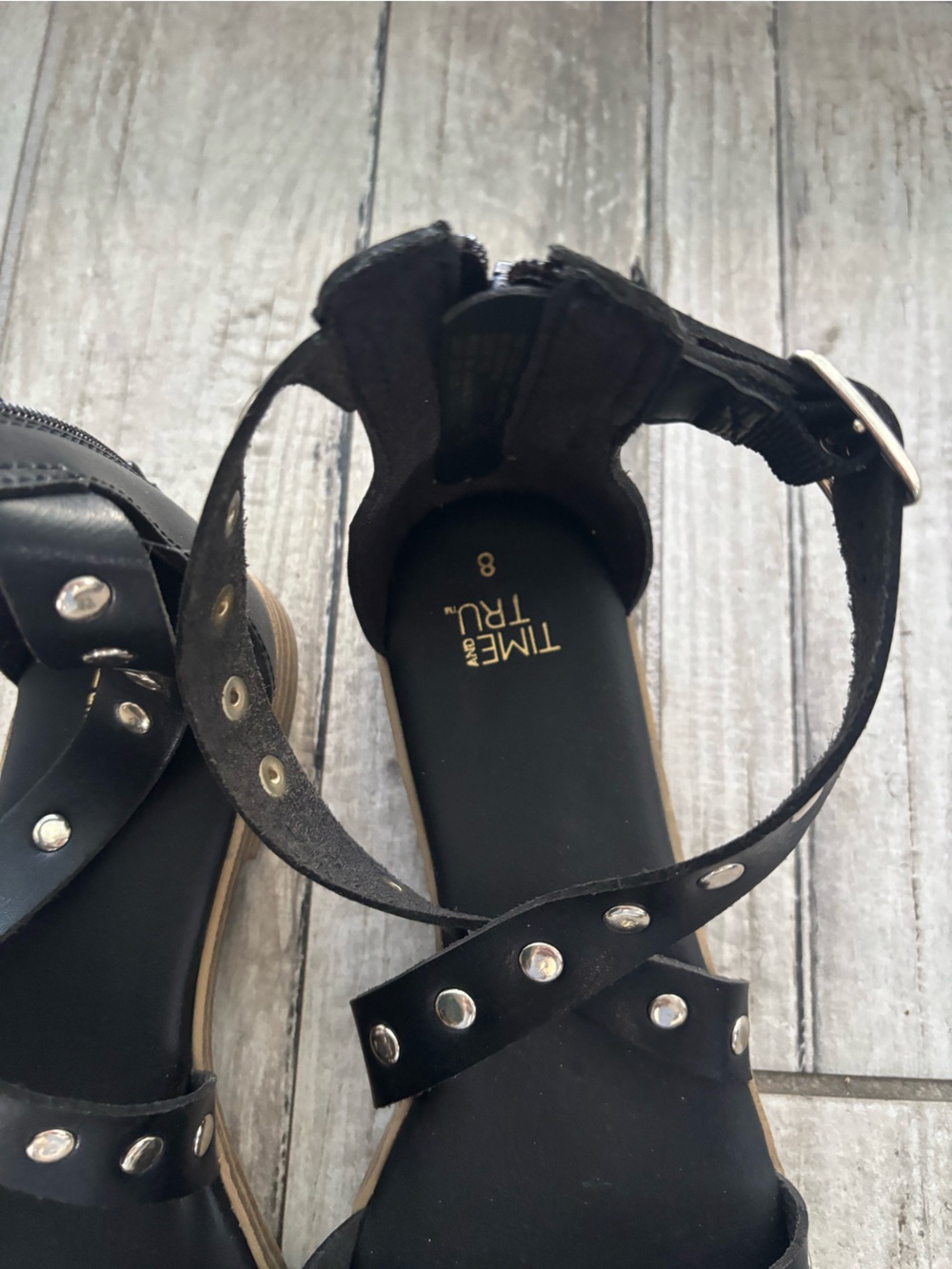 Time and Tru Black Studded Strappy Gladiator Sandal - Women's NWOT - Picture 3 of 4